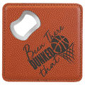 4" x 4" Square Basketball Laserable Leatherette Bottle Opener Coaster