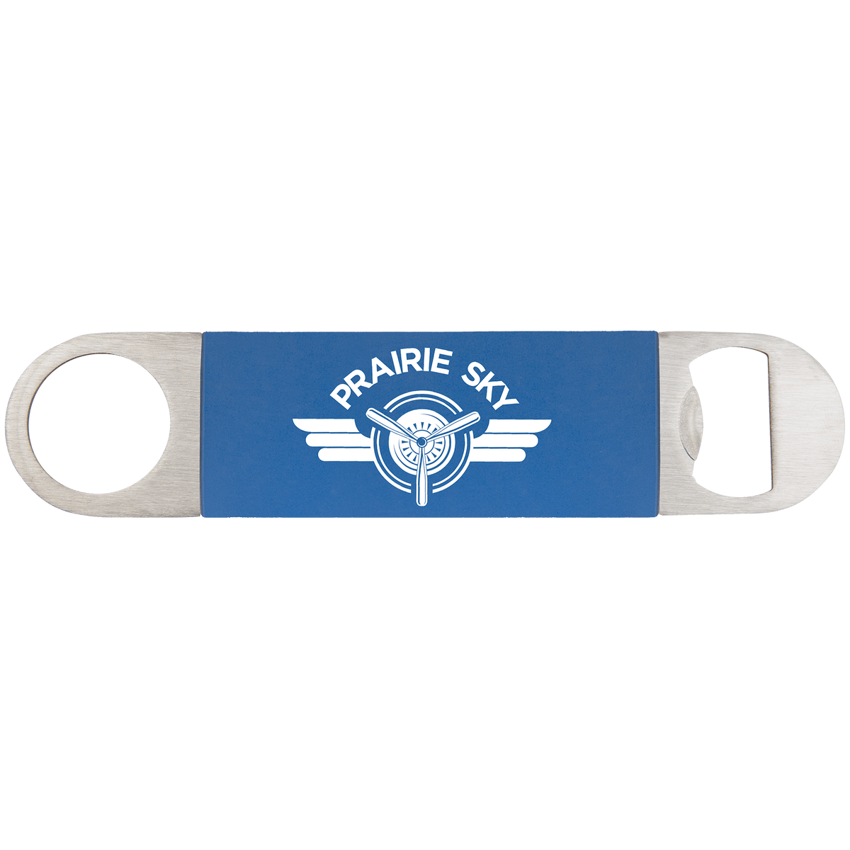 Blue/White 1 1/2" x 7" Bottle Opener with Silicone Grip