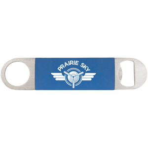 Blue/White 1 1/2" x 7" Bottle Opener with Silicone Grip