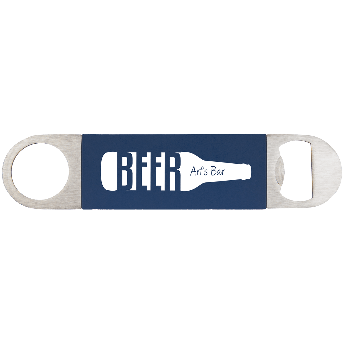 Navy Blue/White 1 1/2" x 7" Bottle Opener with Silicone Grip