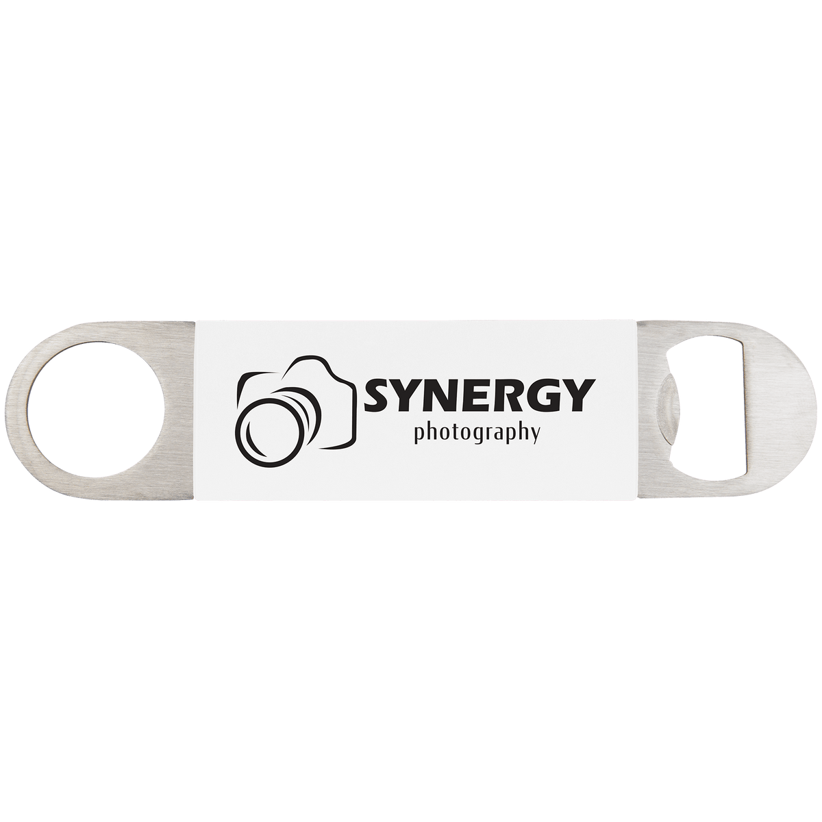 White/Black 1 1/2" x 7" Bottle Opener with Silicone Grip