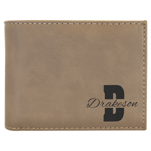 Light Brown Laserable Leatherette Bi-Fold Wallet w/Flip ID Display