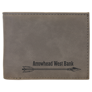 Gray Laserable Leatherette Bi-Fold Wallet w/Flip ID Display