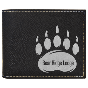 Black/Silver Laserable Leatherette Bi-Fold Wallet w/Flip ID Display