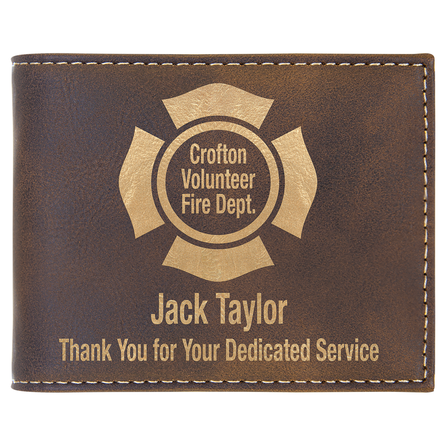 Rustic/ Laserable Leatherette Bi-Fold Wallet w/Flip ID Display
