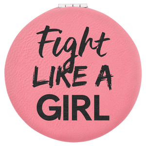 Pink 2 1/2" Laserable Leatherette Compact Mirror