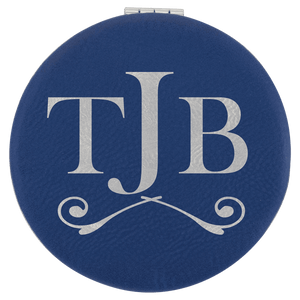 Blue/Silver 2 1/2" Laserable Leatherette Compact Mirror