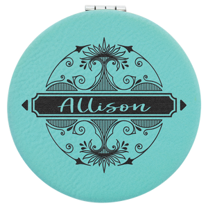 Teal 2 1/2" Laserable Leatherette Compact Mirror