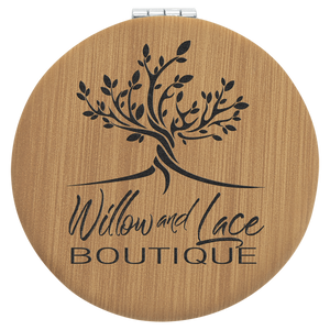 Bamboo 2 1/2" Laserable Leatherette Compact Mirror