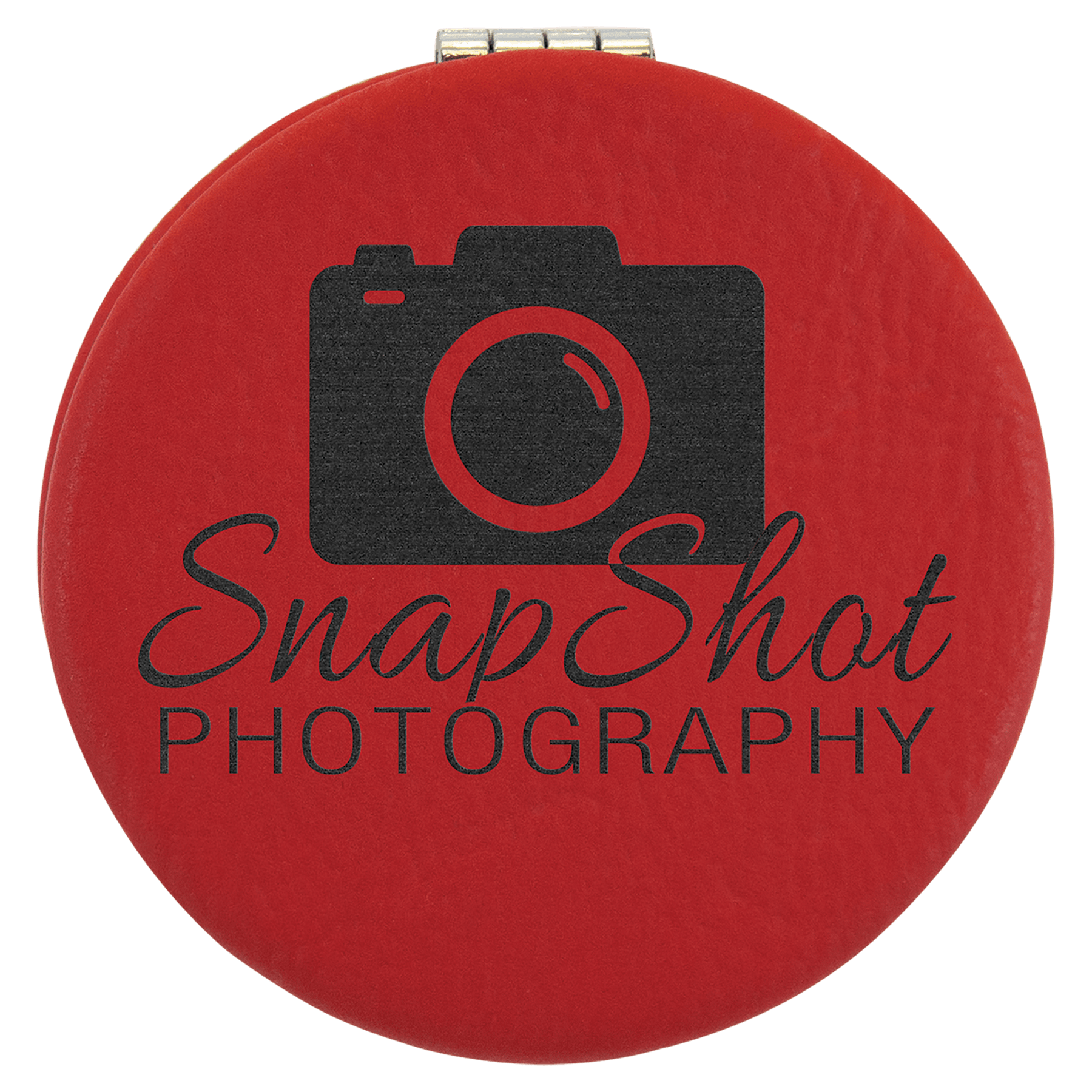 Red 2 1/2" Laserable Leatherette Compact Mirror