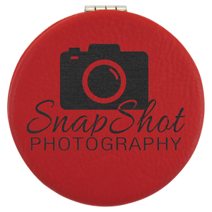 Red 2 1/2" Laserable Leatherette Compact Mirror