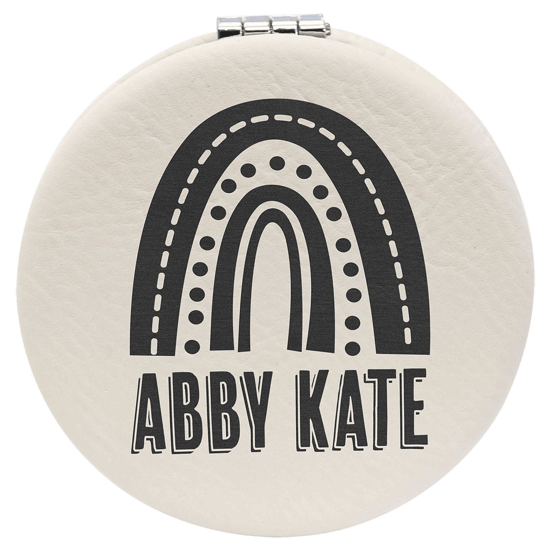 White 2 1/2" Laserable Leatherette Compact Mirror