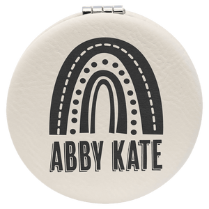 White 2 1/2" Laserable Leatherette Compact Mirror