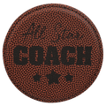 4" Round Football Laserable Leatherette Coaster