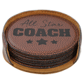 4" Football Round Laserable Leatherette 6-Coaster Set