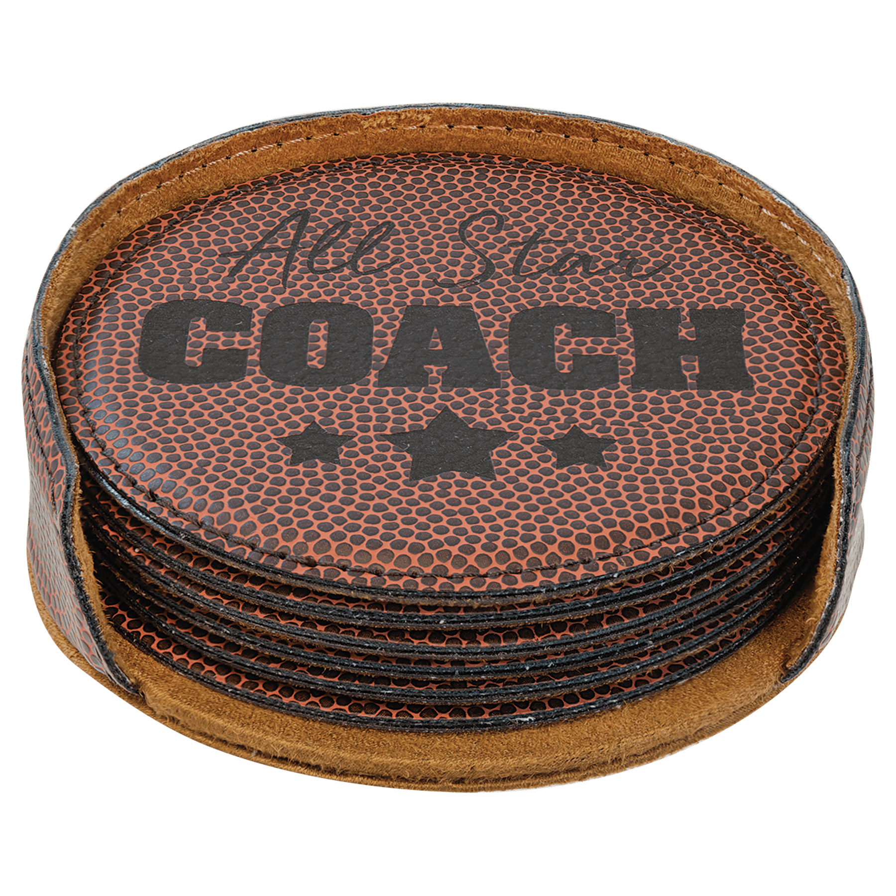 Football 2 4" Round Laserable Leatherette 6-Coaster Set