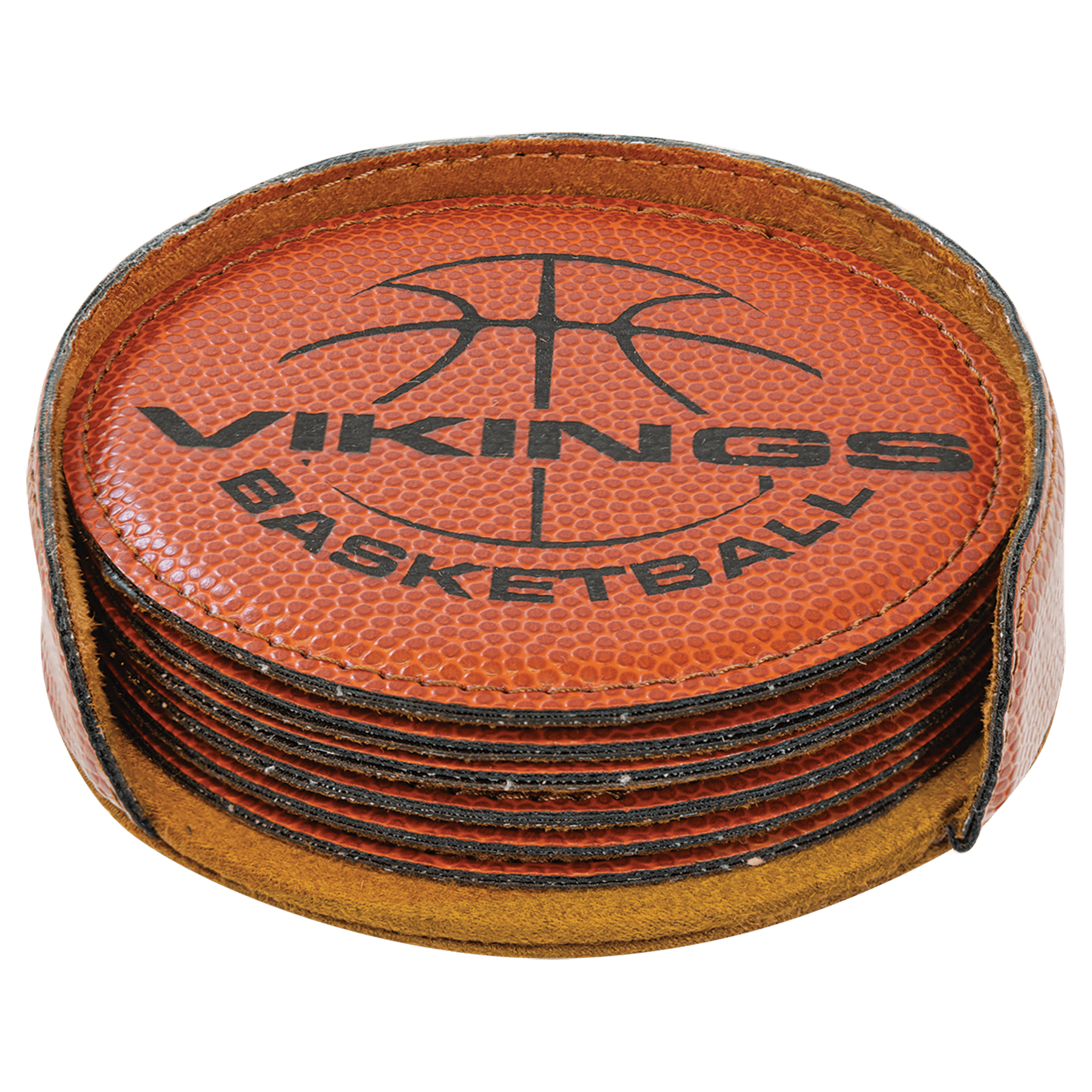 Basketball 2 4" Round Laserable Leatherette 6-Coaster Set