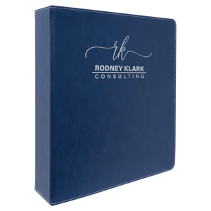 Blue/Silver 11" x 11 1/2" Laserable Leatherette 3 Ring Binder with 2" Slant D Rings
