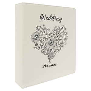 11" x 11 1/2" White/Black Laserable Leatherette 3 Ring Binder with 2" Slant D Rings