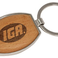 1 1/2" x 1 15/16" Silver/Wood Laserable Oval Keychain