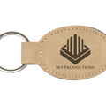 Light Brown 3" x 1 3/4" Laserable Leatherette Oval Keychain