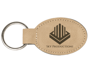 Light Brown 3" x 1 3/4" Laserable Leatherette Oval Keychain