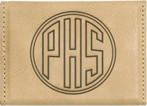 Light Brown 3 3/4" x 2 3/4" Laserable Leatherette Hard Business Card Holder