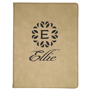 Light Brown 9 1/2" x 12" Laserable Leatherette Portfolio with Notepad