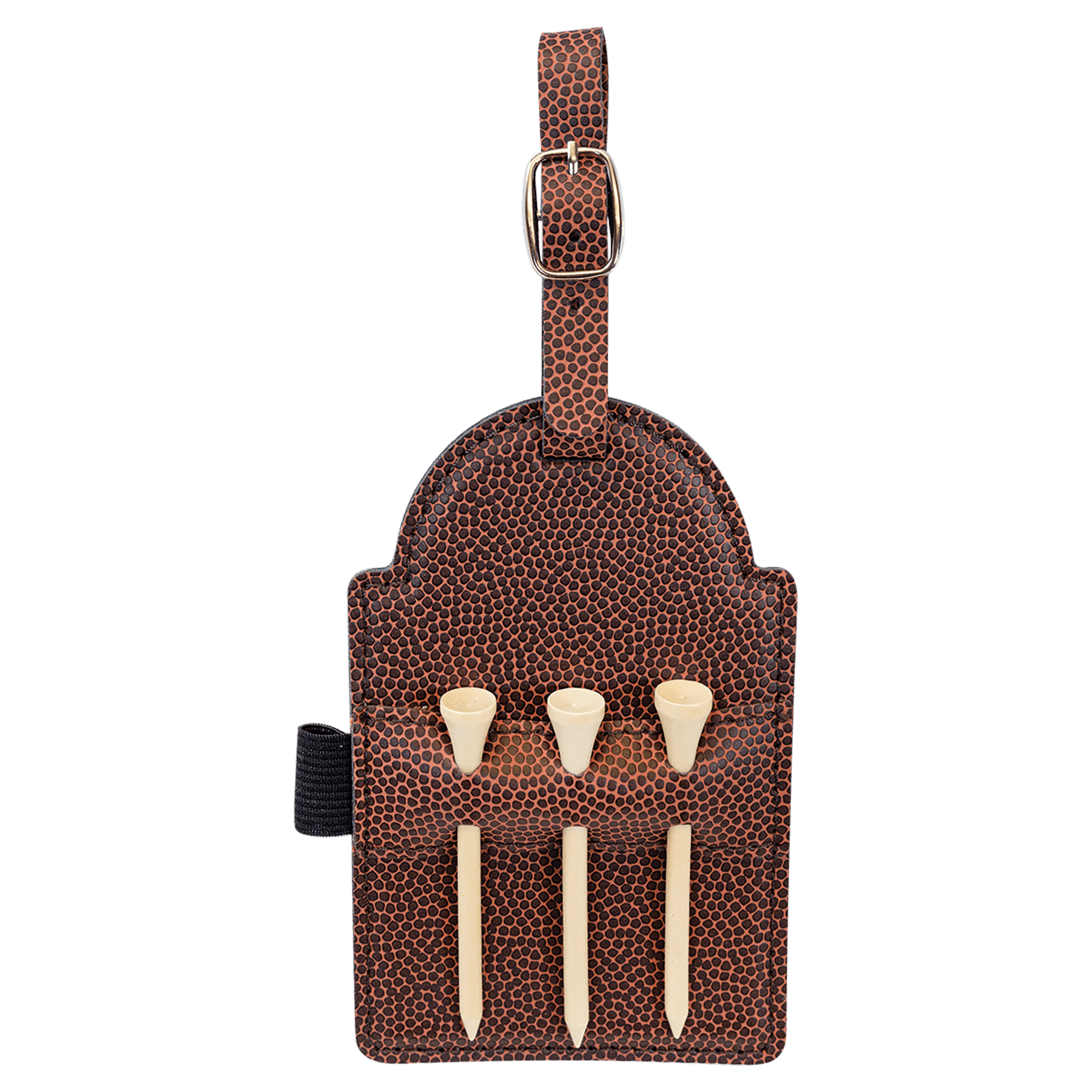 Football 5" x 3 1/4" Laserable Leatherette Golf Bag Tag with 3 Wooden Tees