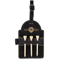 Black/Gold 5" x 3 1/4" Laserable Leatherette Golf Bag Tag with 3 Wooden Tees