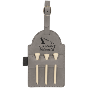 Gray 5" x 3 1/4" Laserable Leatherette Golf Bag Tag with 3 Wooden Tees