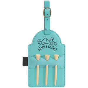 Teal 5" x 3 1/4" Laserable Leatherette Golf Bag Tag with 3 Wooden Tees