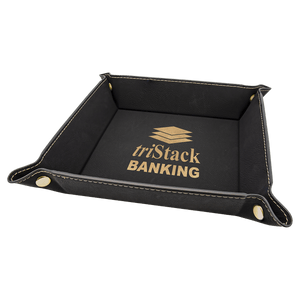 Black/Gold Laserable Leatherette Snap Up Tray with Gold 6" x 6" Snaps