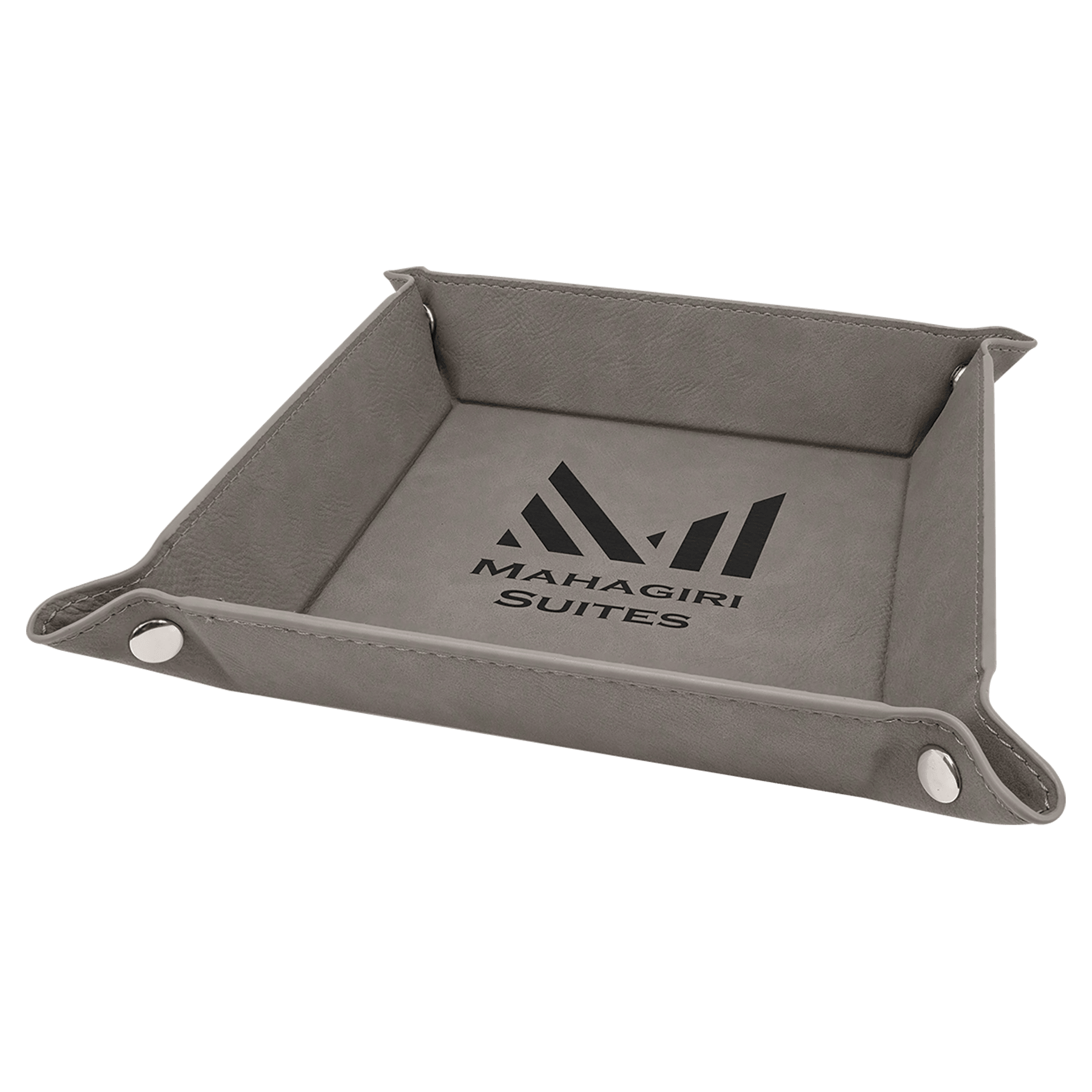Gray Laserable Leatherette Snap Up Tray with Silver 6" x 6" Snaps