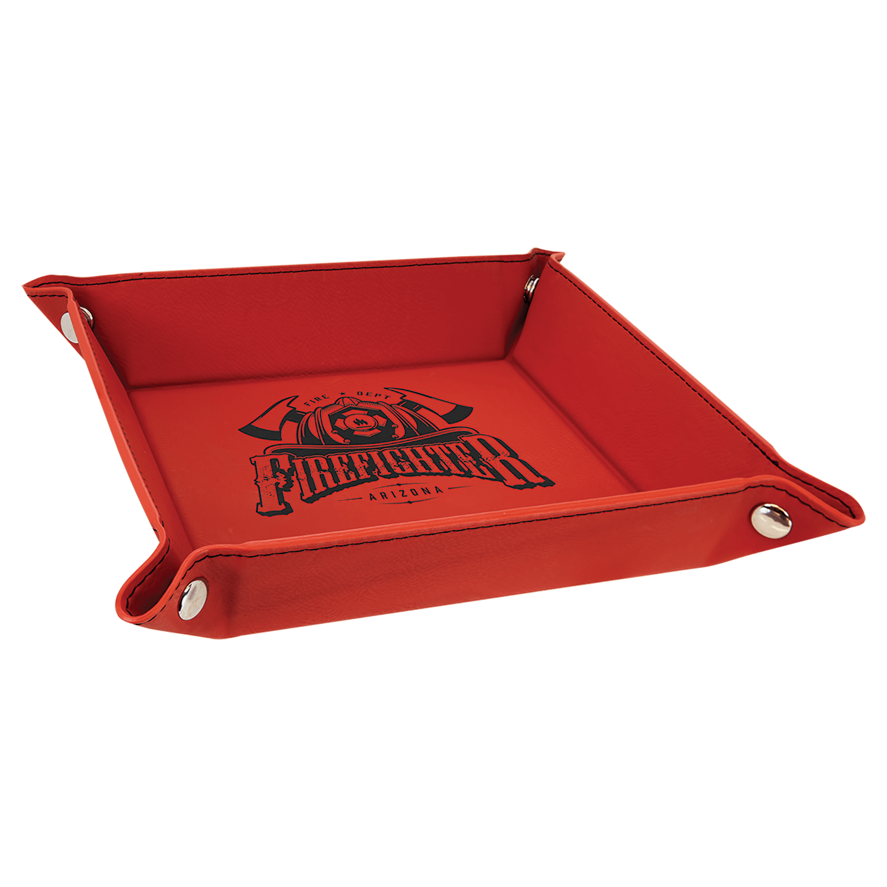 Red Laserable Leatherette Snap Up Tray with Silver 6" x 6" Snaps