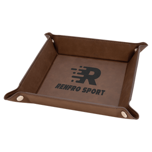 Dark Brown Laserable Leatherette Snap Up Tray with Silver 6" x 6" Snaps