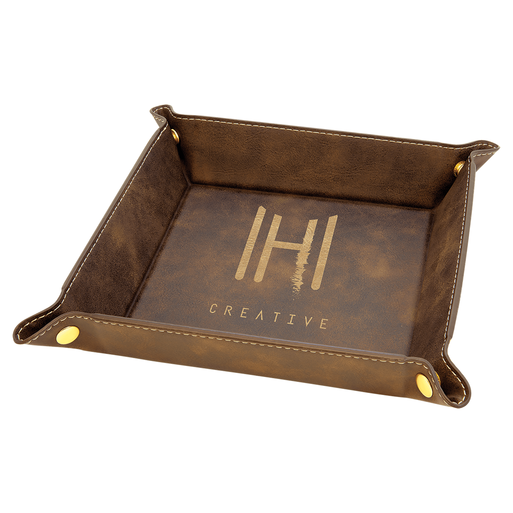 Rustic/Gold Laserable Leatherette Snap Up Tray with Gold 6" x 6" Snaps