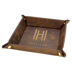 Rustic/Gold Laserable Leatherette Snap Up Tray with Gold 6" x 6" Snaps