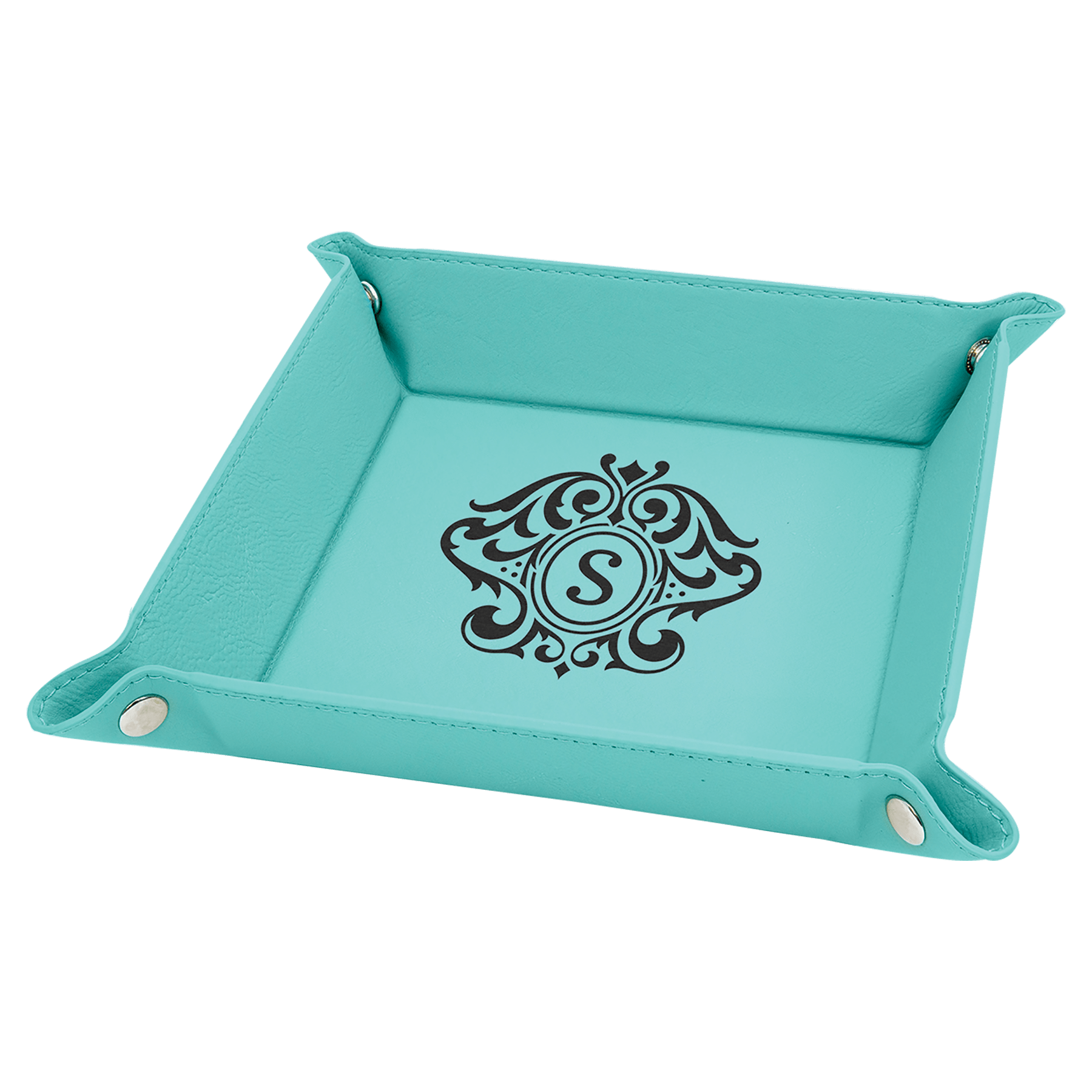 Teal Laserable Leatherette Snap Up Tray with Silver 6" x 6" Snaps