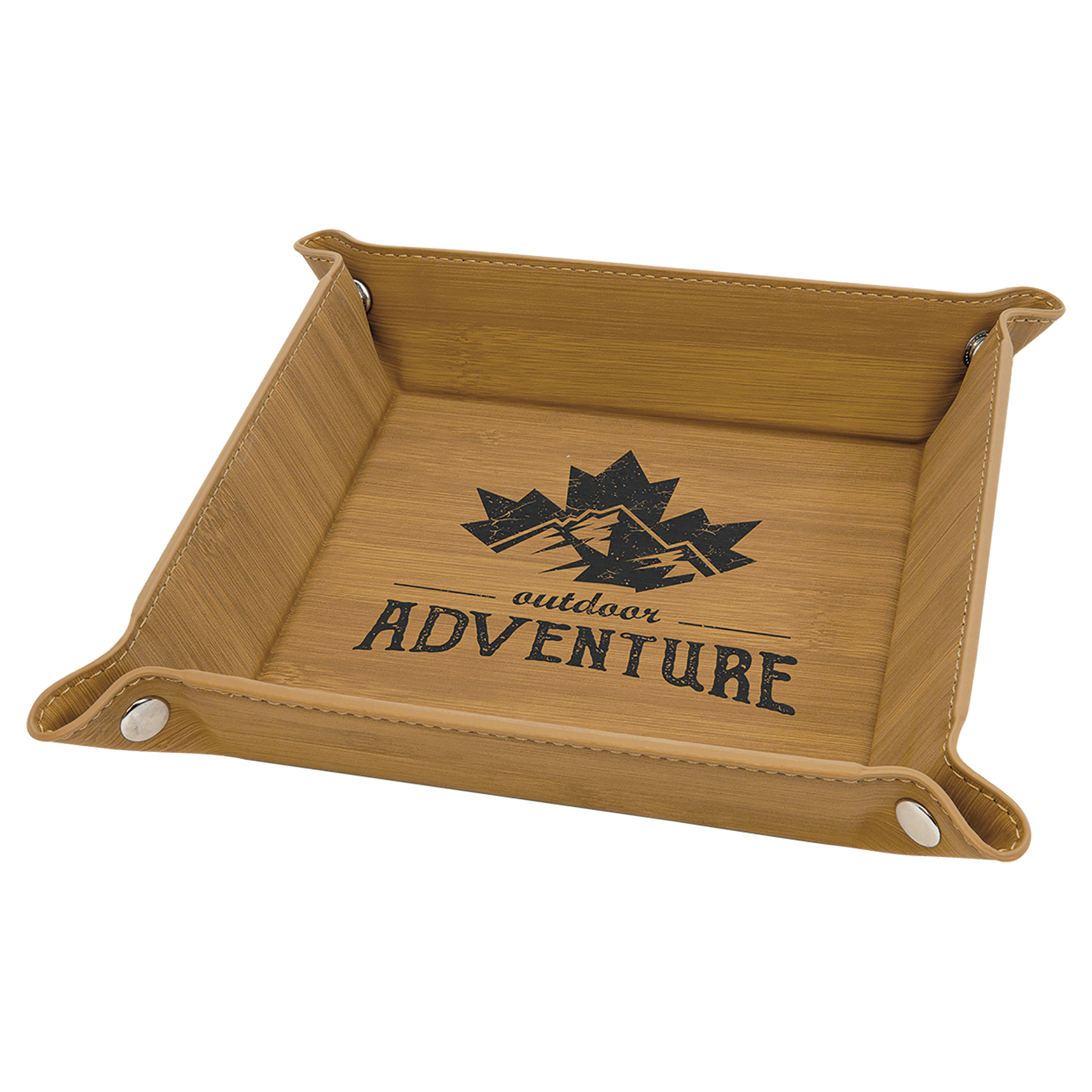 Bamboo Laserable Leatherette Snap Up Tray with Silver 6" x 6" Snaps