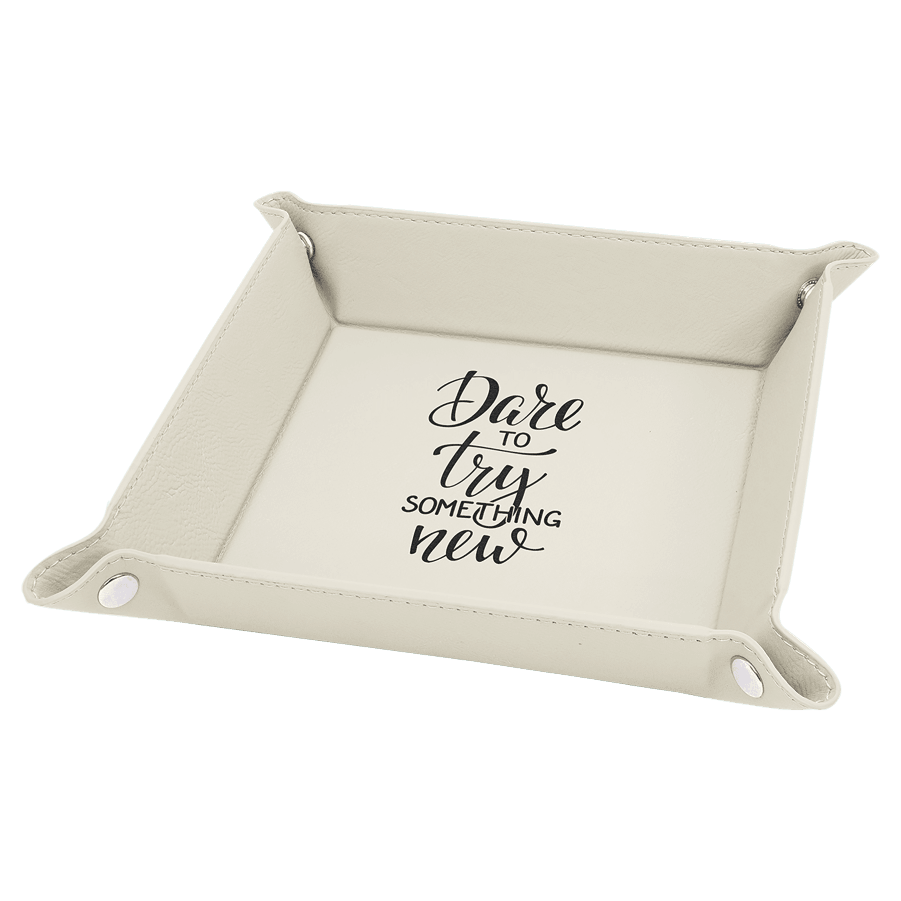 White Laserable Leatherette Snap Up Tray with Silver 6" x 6" Snaps