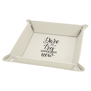 White Laserable Leatherette Snap Up Tray with Silver 6" x 6" Snaps
