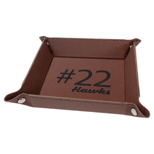Football Silver 6" x 6" Laserable Leatherette Snap Up Tray with Snaps