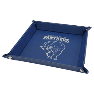Blue/Silver Laserable Leatherette Snap Up Tray with Silver 9" x 9" Snaps