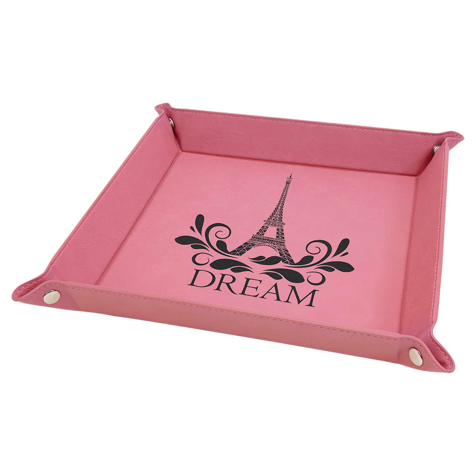 Pink Laserable Leatherette Snap Up Tray with Silver 9" x 9" Snaps