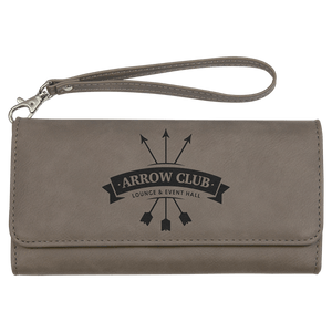 Gray 7 1/2" x 4" Laserable Leatherette Wallet with Strap