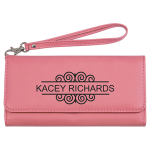 Pink 7 1/2" x 4" Laserable Leatherette Wallet with Strap