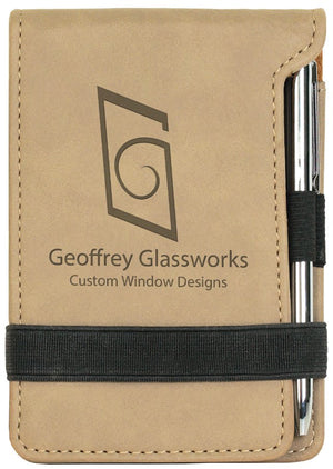 Light Brown 3 1/4" x 4 3/4" Laserable Leatherette Mini Notepad with Pen
