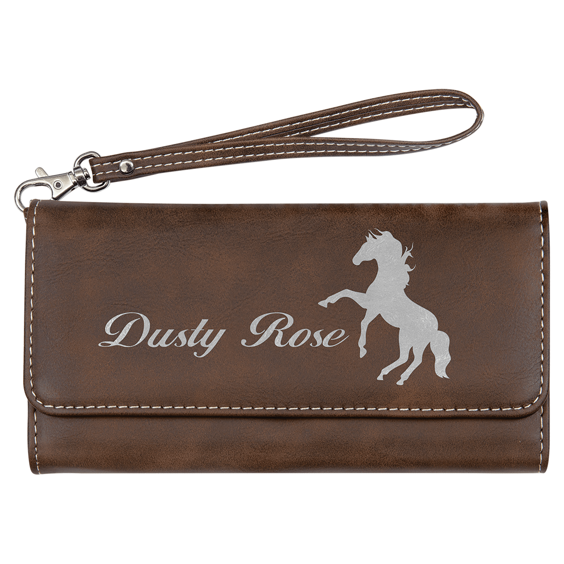 7 1/2" x 4" Rustic/ Laserable Leatherette Wallet with Strap