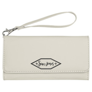 White 7 1/2" x 4" Laserable Leatherette Wallet with Strap